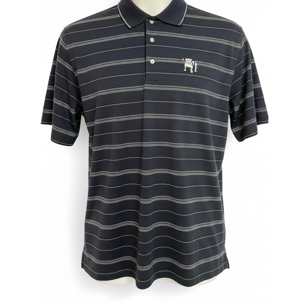 Ben Hogan Yale Golf Logo Mens Large Navy Blue Striped Golf Polo (P6)